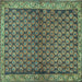 Square Machine Washable Persian Turquoise Traditional Area Rugs, wshtr4373turq