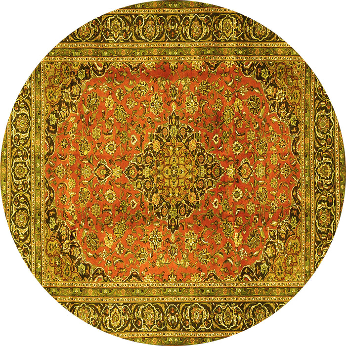 Round Machine Washable Persian Yellow Traditional Rug, wshtr4374yw