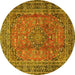 Round Machine Washable Persian Yellow Traditional Rug, wshtr4374yw