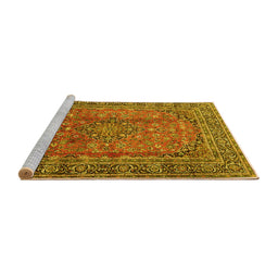 Sideview of Machine Washable Persian Yellow Traditional Rug, wshtr4374yw