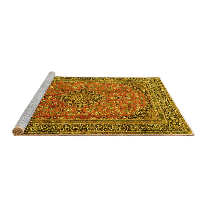 Sideview of Machine Washable Persian Yellow Traditional Rug, wshtr4374yw