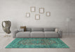 Machine Washable Persian Turquoise Traditional Area Rugs in a Living Room,, wshtr4374turq