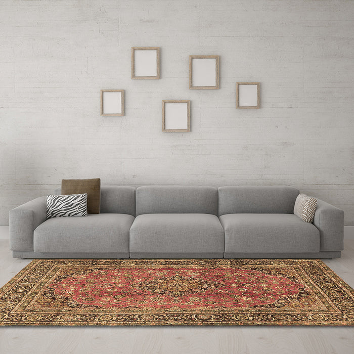 Machine Washable Persian Brown Traditional Rug in a Living Room,, wshtr4374brn