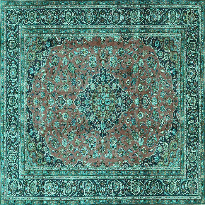 Square Machine Washable Persian Turquoise Traditional Area Rugs, wshtr4374turq