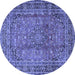 Round Machine Washable Persian Blue Traditional Rug, wshtr4374blu