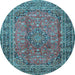 Round Machine Washable Persian Light Blue Traditional Rug, wshtr4374lblu