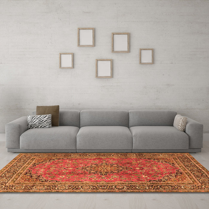 Machine Washable Persian Orange Traditional Area Rugs in a Living Room, wshtr4374org