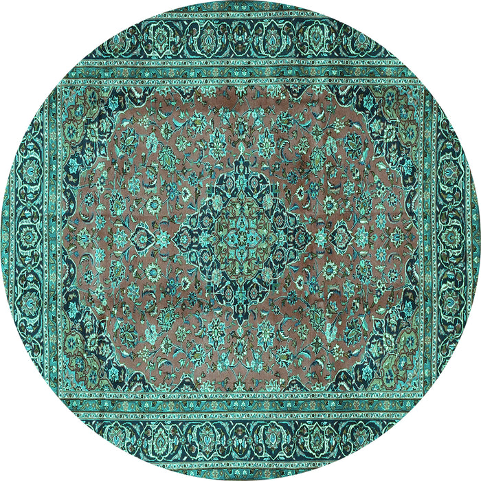 Round Machine Washable Persian Turquoise Traditional Area Rugs, wshtr4374turq