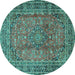 Round Machine Washable Persian Turquoise Traditional Area Rugs, wshtr4374turq