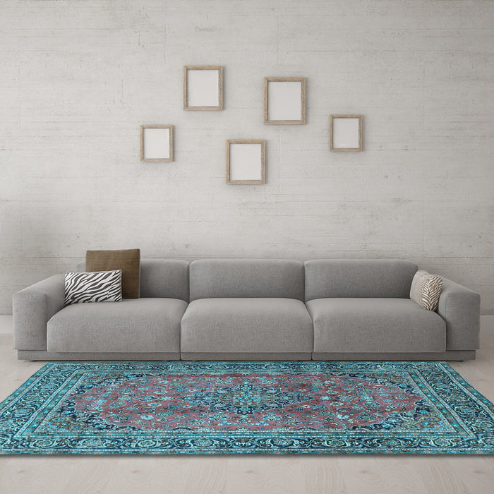 Machine Washable Persian Light Blue Traditional Rug in a Living Room, wshtr4374lblu
