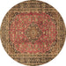 Round Machine Washable Persian Brown Traditional Rug, wshtr4374brn