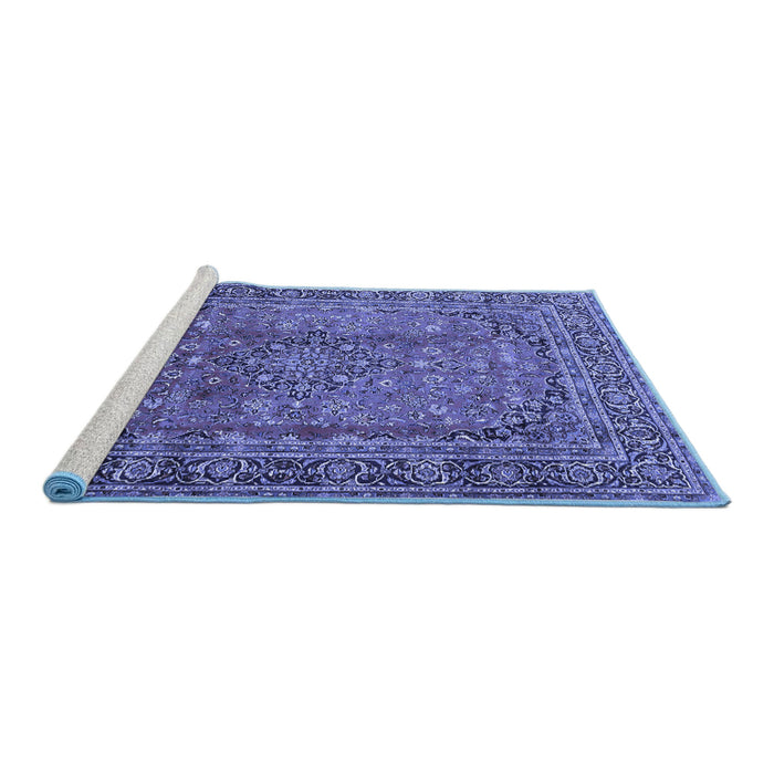Sideview of Machine Washable Persian Blue Traditional Rug, wshtr4374blu