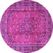 Round Machine Washable Persian Pink Traditional Rug, wshtr4374pnk