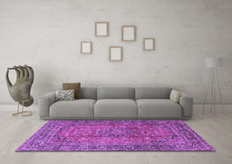 Machine Washable Persian Purple Traditional Area Rugs in a Living Room, wshtr4374pur