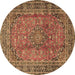 Round Persian Brown Traditional Rug, tr4374brn
