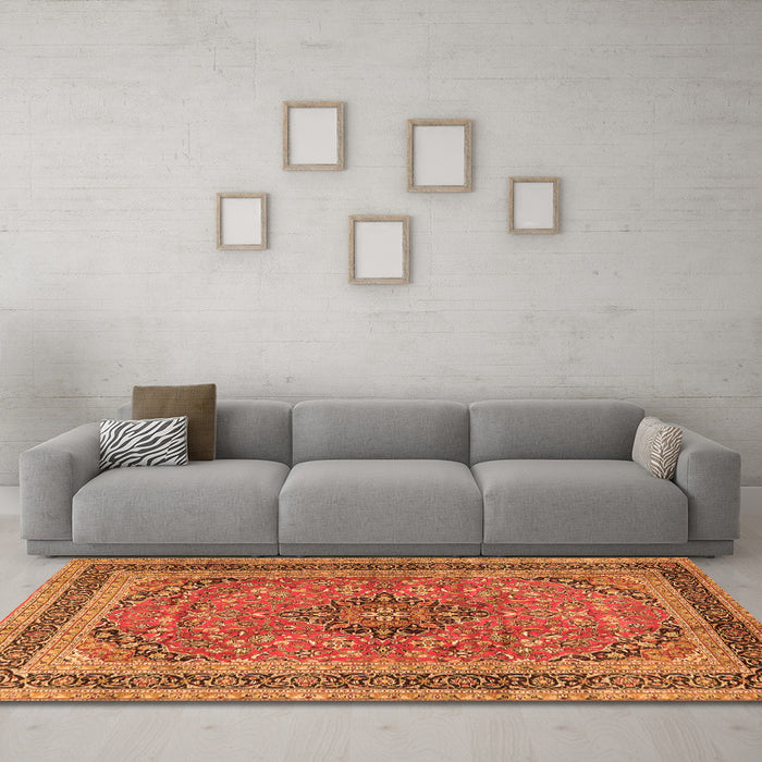 Machine Washable Persian Orange Traditional Area Rugs in a Living Room, wshtr4375org