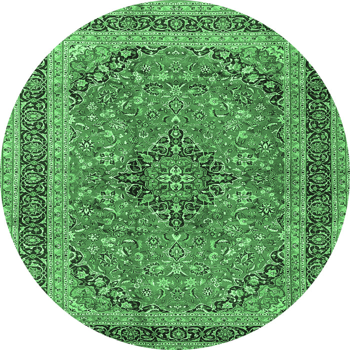 Round Persian Emerald Green Traditional Rug, tr4375emgrn