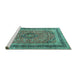 Sideview of Machine Washable Persian Turquoise Traditional Area Rugs, wshtr4375turq