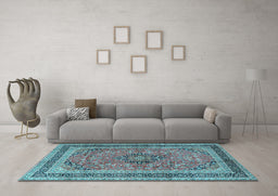 Machine Washable Persian Light Blue Traditional Rug in a Living Room, wshtr4375lblu