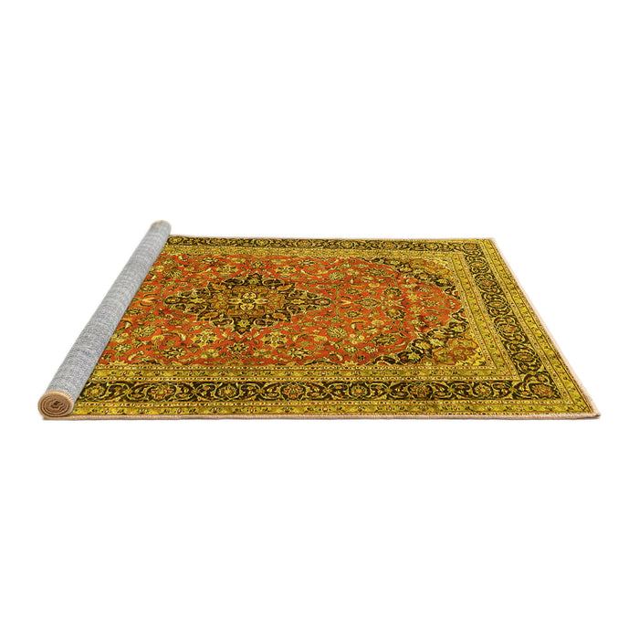 Sideview of Machine Washable Persian Yellow Traditional Rug, wshtr4375yw