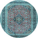 Round Machine Washable Persian Light Blue Traditional Rug, wshtr4375lblu