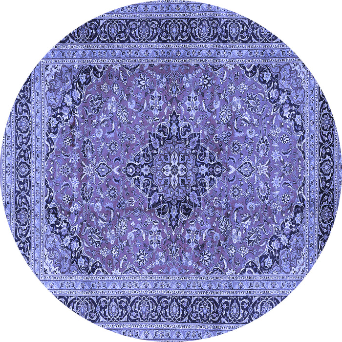 Round Machine Washable Persian Blue Traditional Rug, wshtr4375blu