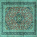 Square Machine Washable Persian Turquoise Traditional Area Rugs, wshtr4375turq