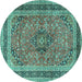 Round Machine Washable Persian Turquoise Traditional Area Rugs, wshtr4375turq