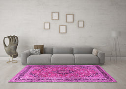 Machine Washable Persian Pink Traditional Rug in a Living Room, wshtr4375pnk