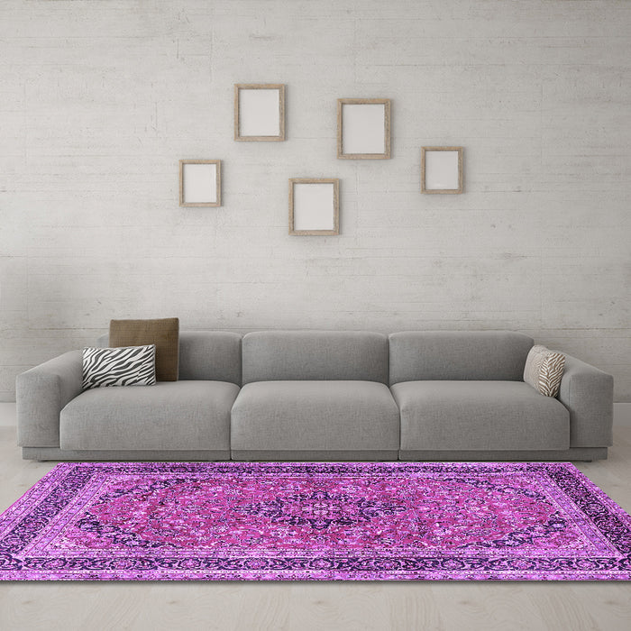 Machine Washable Persian Purple Traditional Area Rugs in a Living Room, wshtr4375pur