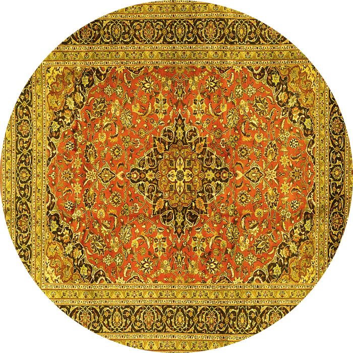 Round Machine Washable Persian Yellow Traditional Rug, wshtr4375yw