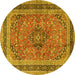 Round Machine Washable Persian Yellow Traditional Rug, wshtr4375yw