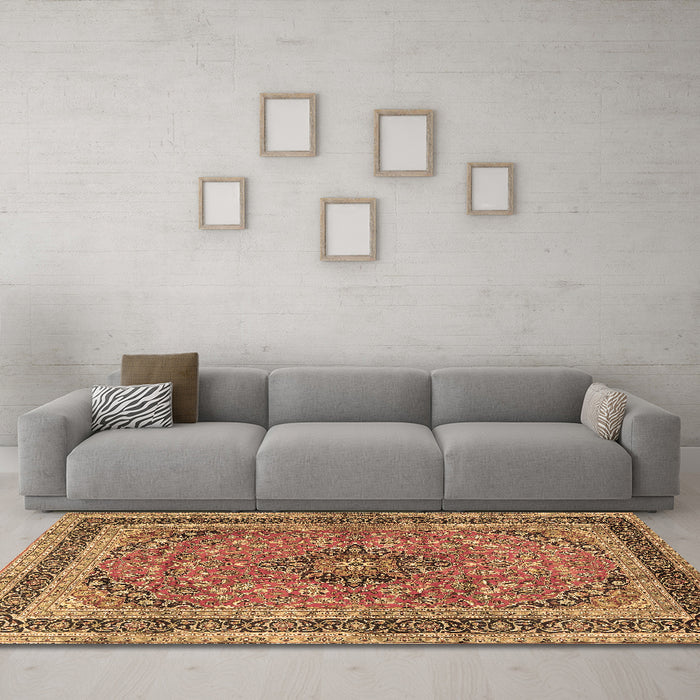 Machine Washable Persian Brown Traditional Rug in a Living Room,, wshtr4375brn