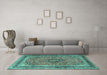 Machine Washable Persian Turquoise Traditional Area Rugs in a Living Room,, wshtr4375turq