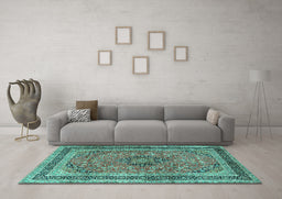 Machine Washable Persian Turquoise Traditional Area Rugs in a Living Room,, wshtr4375turq