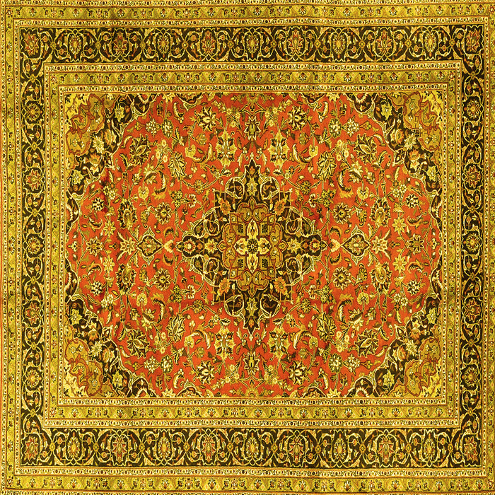 Square Machine Washable Persian Yellow Traditional Rug, wshtr4375yw