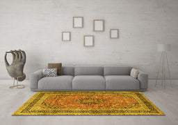 Machine Washable Persian Yellow Traditional Rug in a Living Room, wshtr4375yw