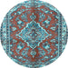 Round Machine Washable Persian Light Blue Traditional Rug, wshtr4376lblu