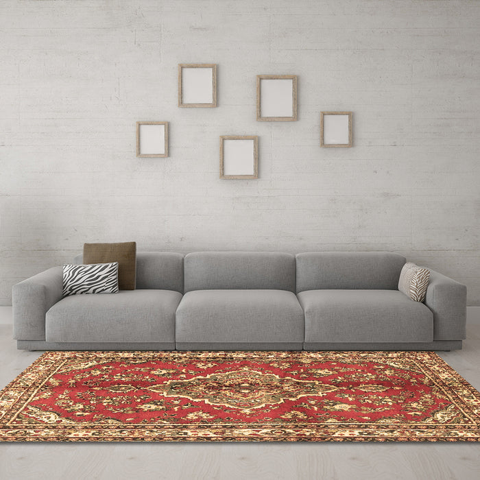 Machine Washable Persian Brown Traditional Rug in a Living Room,, wshtr4376brn