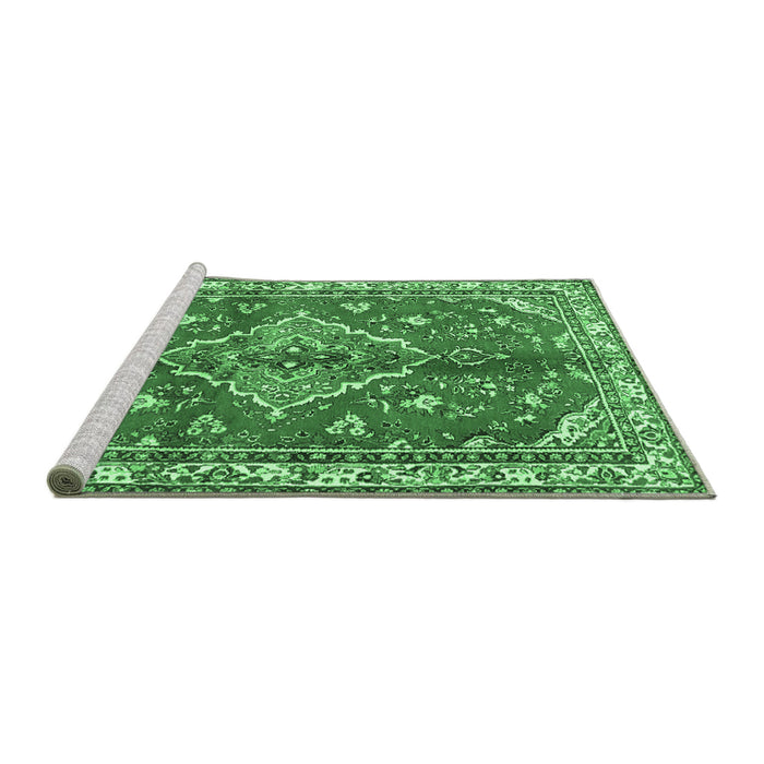 Sideview of Machine Washable Persian Emerald Green Traditional Area Rugs, wshtr4376emgrn
