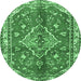 Round Persian Emerald Green Traditional Rug, tr4376emgrn