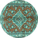 Round Machine Washable Persian Turquoise Traditional Area Rugs, wshtr4376turq