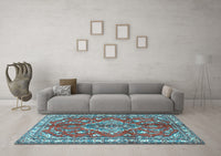 Machine Washable Persian Light Blue Traditional Rug, wshtr4376lblu