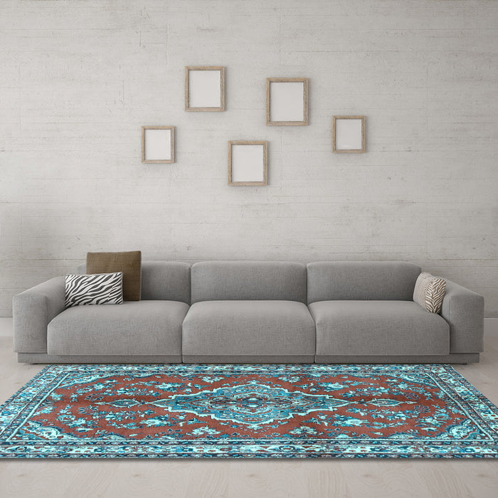 Machine Washable Persian Light Blue Traditional Rug in a Living Room, wshtr4376lblu