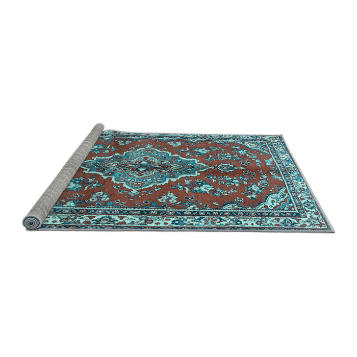Sideview of Machine Washable Persian Light Blue Traditional Rug, wshtr4376lblu