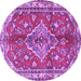 Round Machine Washable Persian Purple Traditional Area Rugs, wshtr4376pur