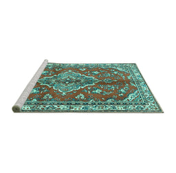 Sideview of Machine Washable Persian Turquoise Traditional Area Rugs, wshtr4376turq