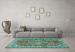 Machine Washable Persian Turquoise Traditional Area Rugs in a Living Room,, wshtr4376turq