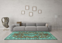 Machine Washable Persian Turquoise Traditional Rug, wshtr4376turq