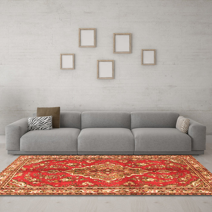 Machine Washable Persian Orange Traditional Area Rugs in a Living Room, wshtr4376org